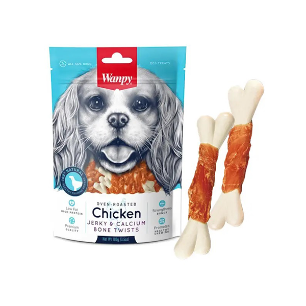 50 تشویقی سگ ونپی جرکی استخوان کلسیم با طعم مرغ Wanpy Chicken Jerky & Calcium Bone Twists - تصویر 1