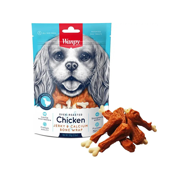 52 تشویقی سگ ونپی با طعم مرغ و کلسیم Chicken Jerky & Calcium Bone Wrap وزن 100 گرم - تصویر 1