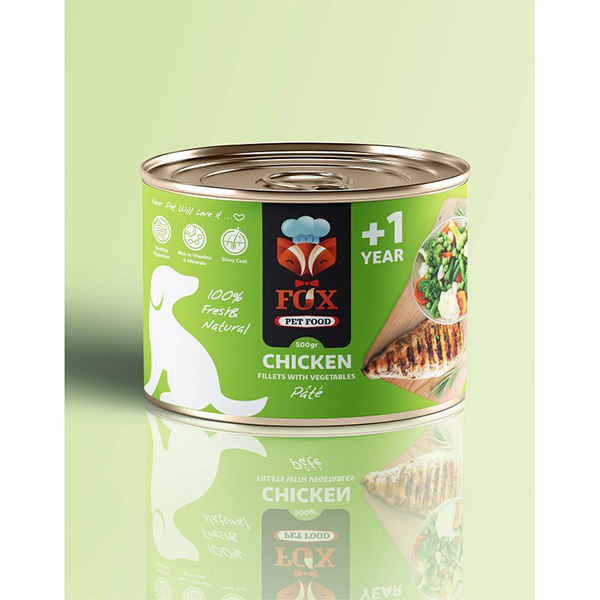 کنسرو سگ فاکس پته فیله مرغ و سبزیجات 500 گرم Fox Chicken Fillet And Vegetable Pat