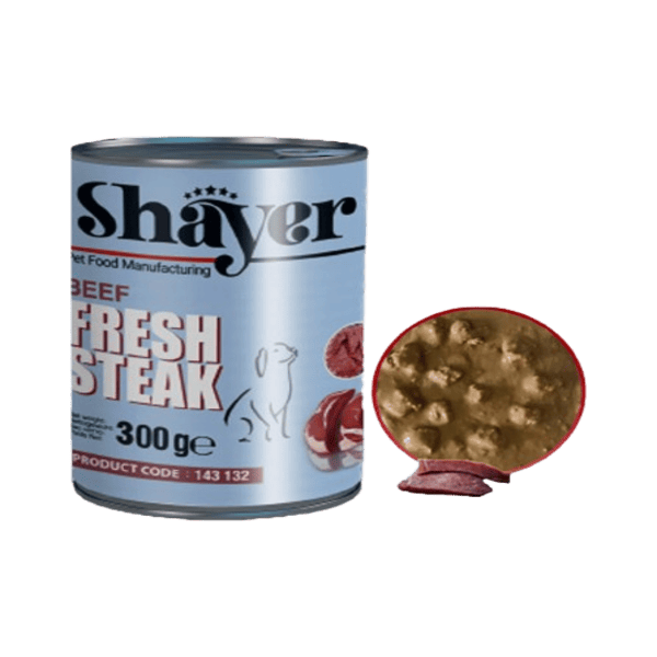 کنسرو استیک گوشت گوساله، مخصوص سگ، 300 گرمی، شایر shayer