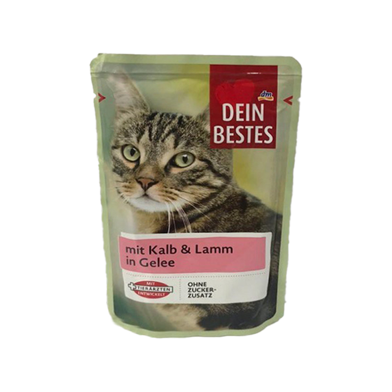 پوچ گربه دین بست طعم گوساله و بره در ژله 100 گرم  Dein Bestes mit Kalb & Lamm in Gelee