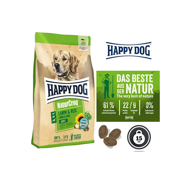 غذای خشک نیچر کراک سگ بالغ با طعم گوشت بره و برنج هپی داگ Happy Dog NaturCroq Lamm & Reis - High Premium فله 1کیلوگرم