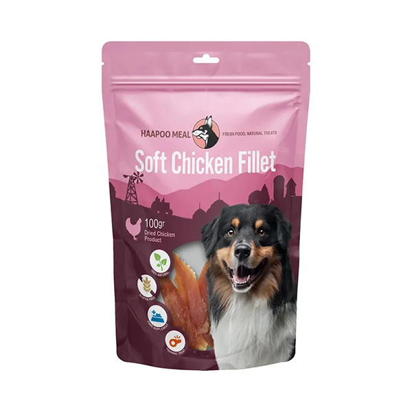 تشویقی سگ طعم فیله مرغ نرم برند هاپو میل Hapoo meal هاپومیل 100 گرمی