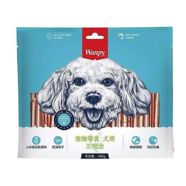 تشویقی سگ ونپی با طعم مرغ مدل ساندویچی Wanpy dog food with chicken وزن400 گرم