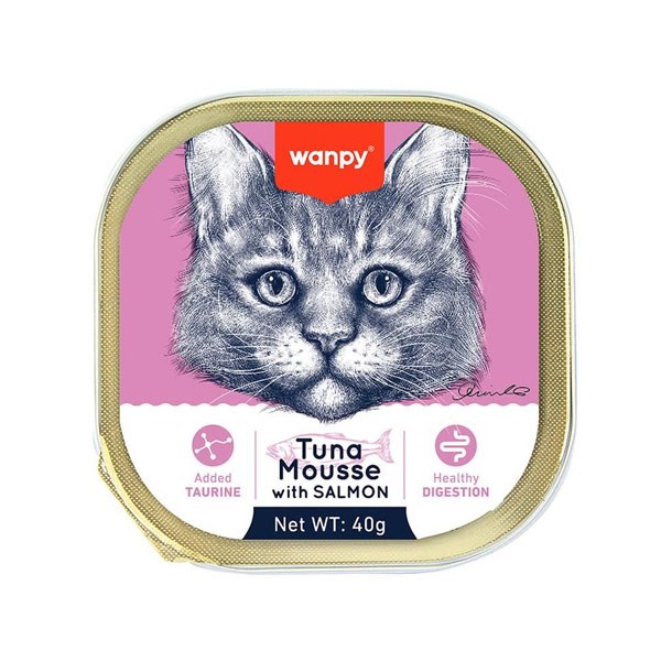 1 ووم گربه ونپی با طعم ماهی تن و سالمون Wanpy Tuna Mousse With Salmon وزن 40 گرم - تصویر 1