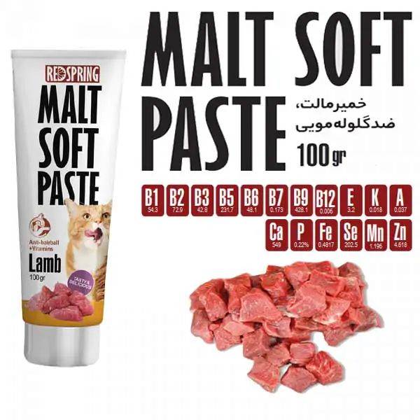 خمیر مالت رد اسپرینگ ضد گلوله مویی با طعم بره Malt soft paste lamb وزن ۱۰۰ گرم Red Spring, Malt Soft Paste