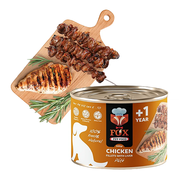 کنسرو پته گربه فاکس طعم فیله مرغ و جگر ۵۰۰ گرم fox