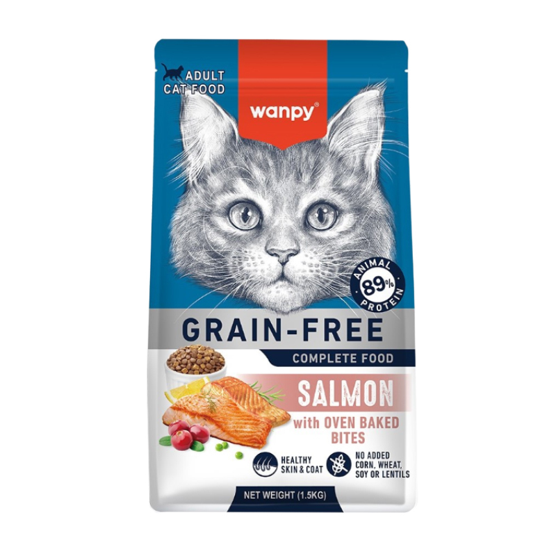02d6482e60624de297ba8c80e67fb024 غذای خشک گربه ونپی با طعم سالمون Wanpy Salmon Complete Food وزن 1.5 کیلوگرم پک شرکتی - تصویر 1