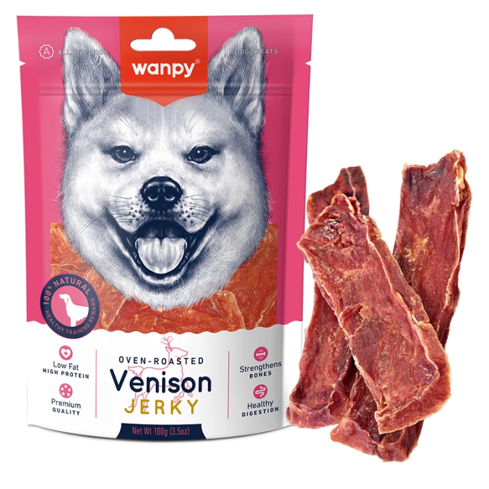 1-2 تشویقی سگ ونپی با طعم گوشت گوزن Wanpy Venison Jerky وزن 100 گرم - تصویر 1