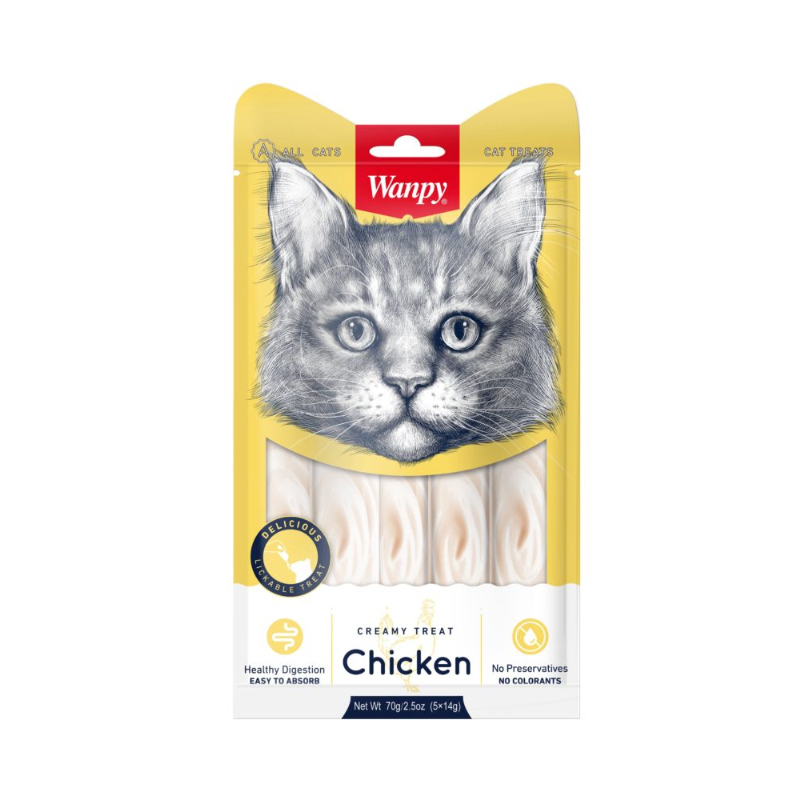بستنی گربه ونپی با طعم مرغ سفارش اروپا Wanpy Creamy Treats chicken بسته 5 عددی