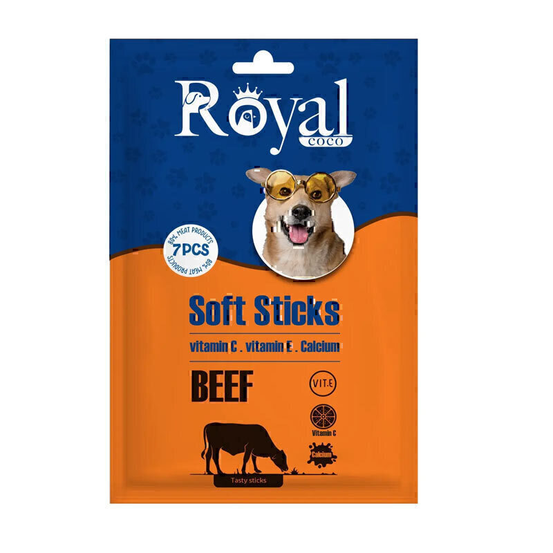 تشویقی مدادی نرم سگ رویال کوکو طعم گوشت Royal coco soft sticks with beef بسته ۷ عددی
