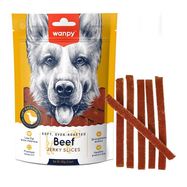 تشویقی رشته ای سگ ونپی با طعم گوشت گاو Wanpy Beef Jerky Slices وزن 100 گرم