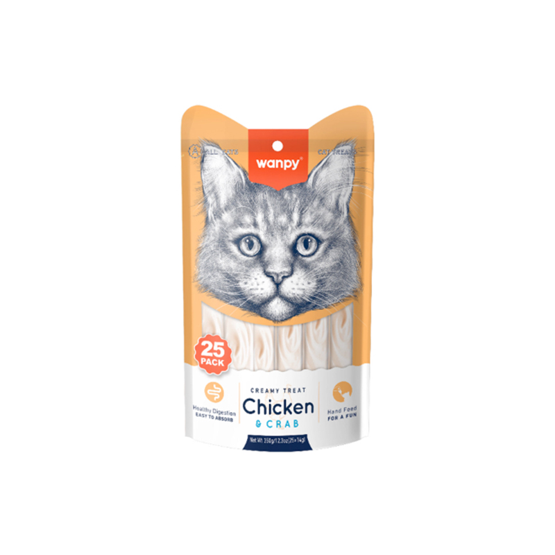 بستنی گربه ونپی با طعم مرغ و خرچنگ سفارش اروپا  Wanpy Creamy Treats Chicken & Crab بسته 5 عددی
