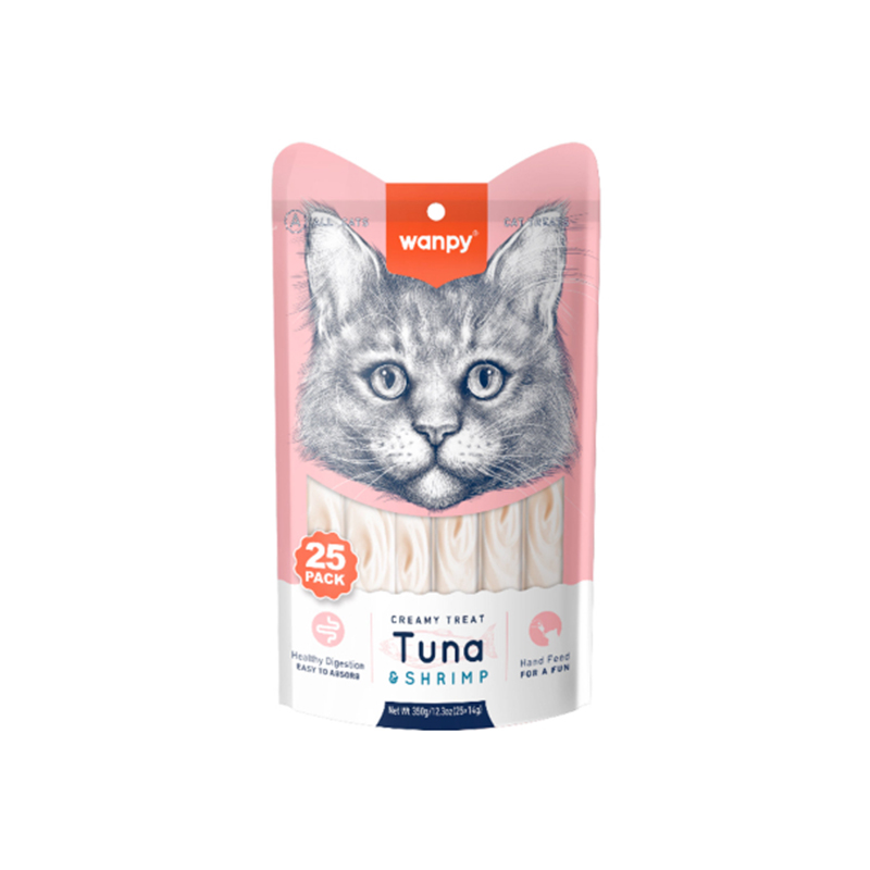 بستنی گربه ونپی با طعم ماهی تن و میگو سفارش اروپا Wanpy Creamy Treats Tuna & shrimp  بسته 5 عددی