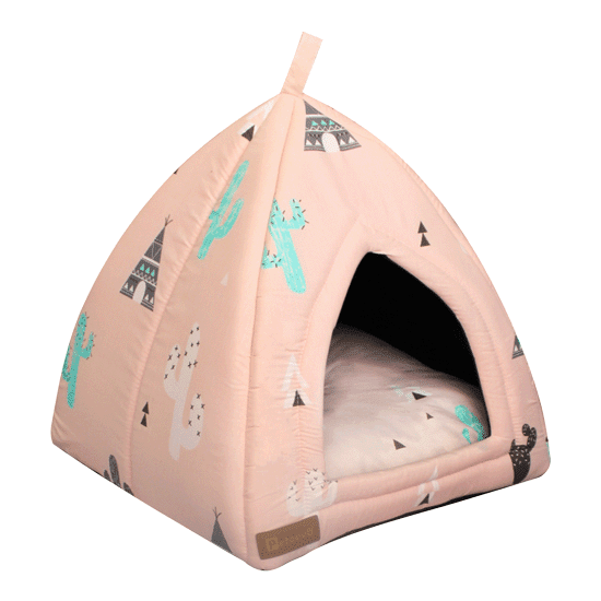 Peteevo-Cat-Bed-Model-Mia-3 لانه مثلثی حیوانات خانگی مدل STYLE MIA برند Peteevo پتیوو(طرح کاکتوس زمینه صورتی) - تصویر 1