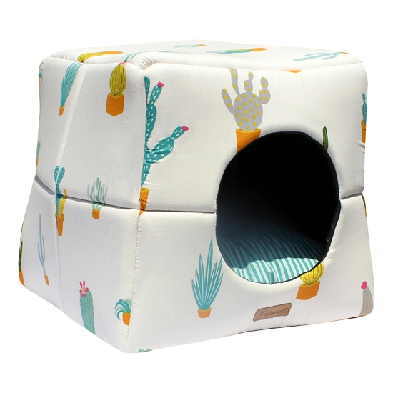 Peteevo-Cat-Dog-Bed-Model-Cube-White-Cactus لانه مکعبی پتیوو Peteevo مدل STYLE CUBE مناسب حیوانات (طرح کاکتوس زمینه سفید) - تصویر 1
