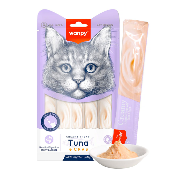 بستنی گربه ونپی 1عددی با طعم ماهی تن و خرچنگ سفارش اروپا Wanpy Creamy Treats Tuna & Crab وزن 14 گرم