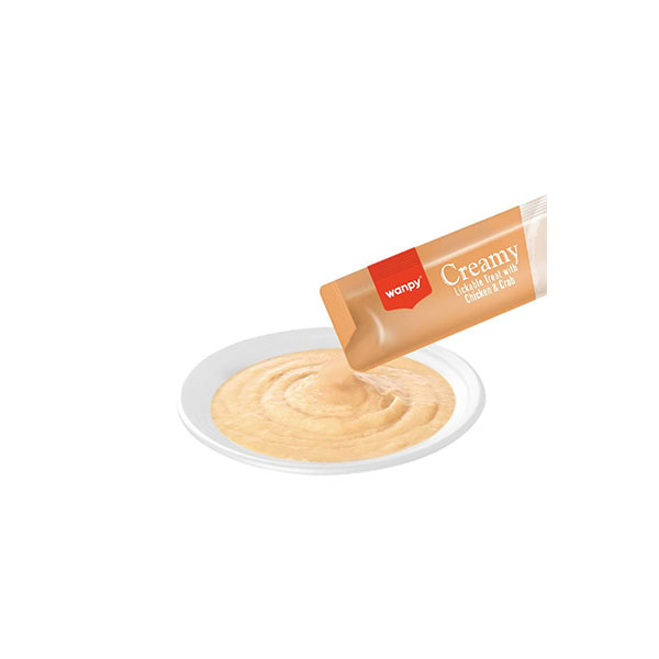 بستنی گربه ونپی 1عددی با طعم مرغ و خرچنگ سفارش اروپا Wanpy Creamy Treats Chicken & Crab وزن 14 گرم