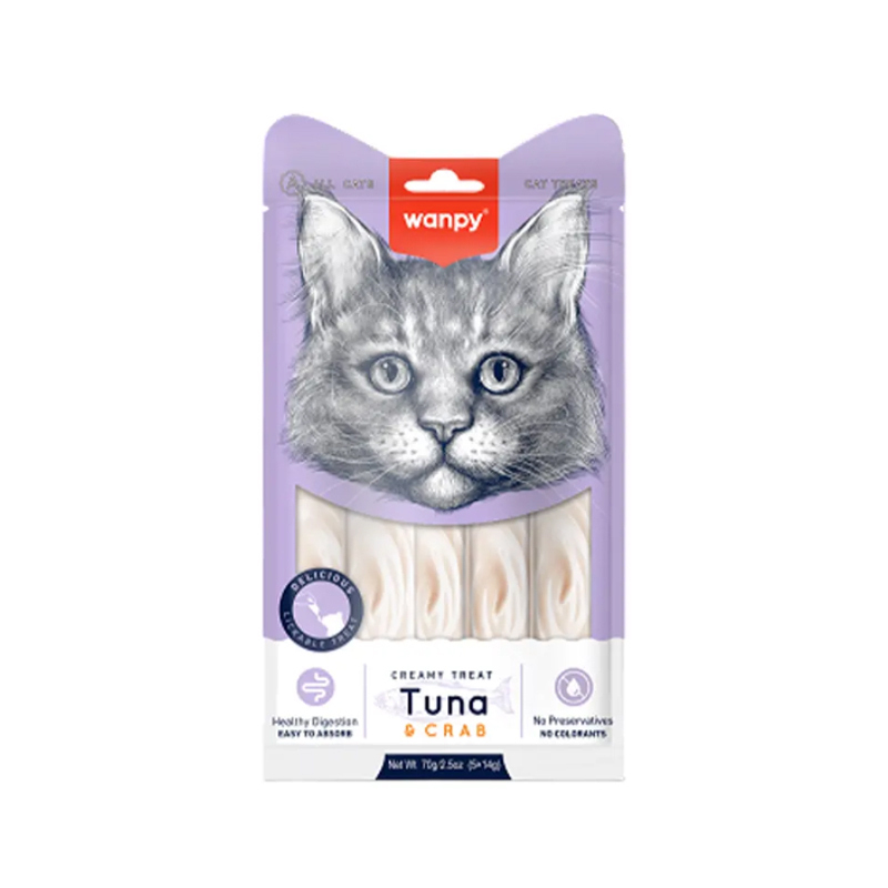 بستنی گربه ونپی با طعم ماهی تن و خرچنگ سفارش اروپا Wanpy Creamy Treats Tuna & Crab بسته 5 عددی