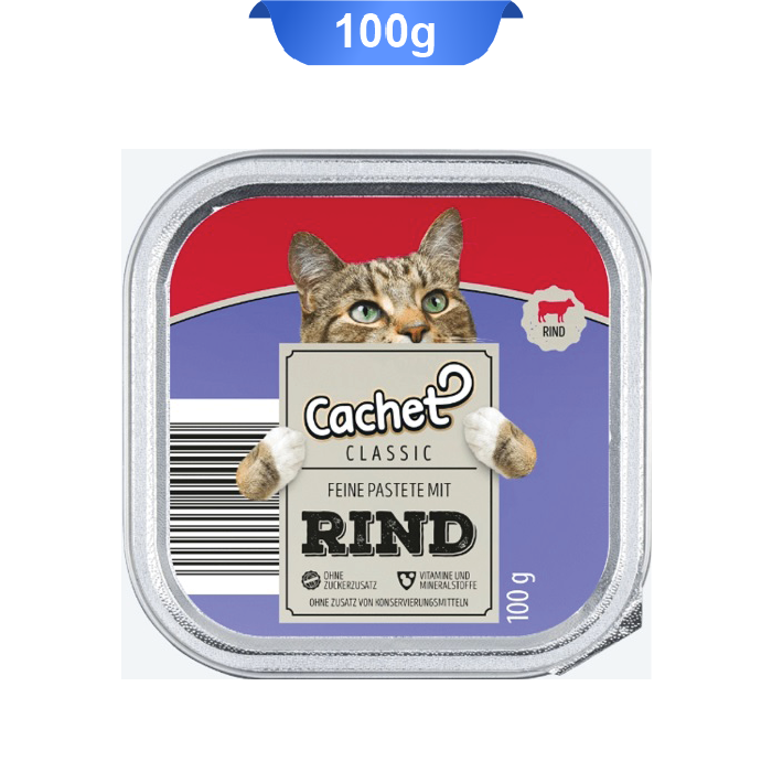 ووم گربه کچت طعم گوشت گاو وزن 100 گرم Cachet Rind