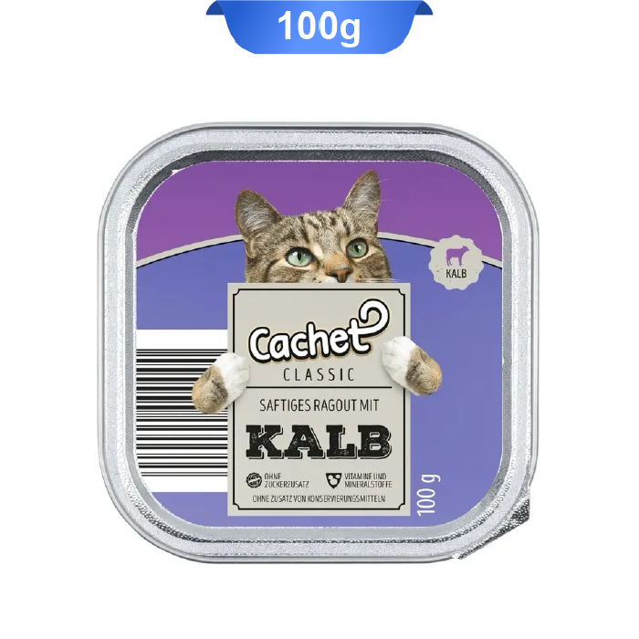 ووم گربه کچت طعم گوشت گوساله وزن 100 گرم Cachet Kalb