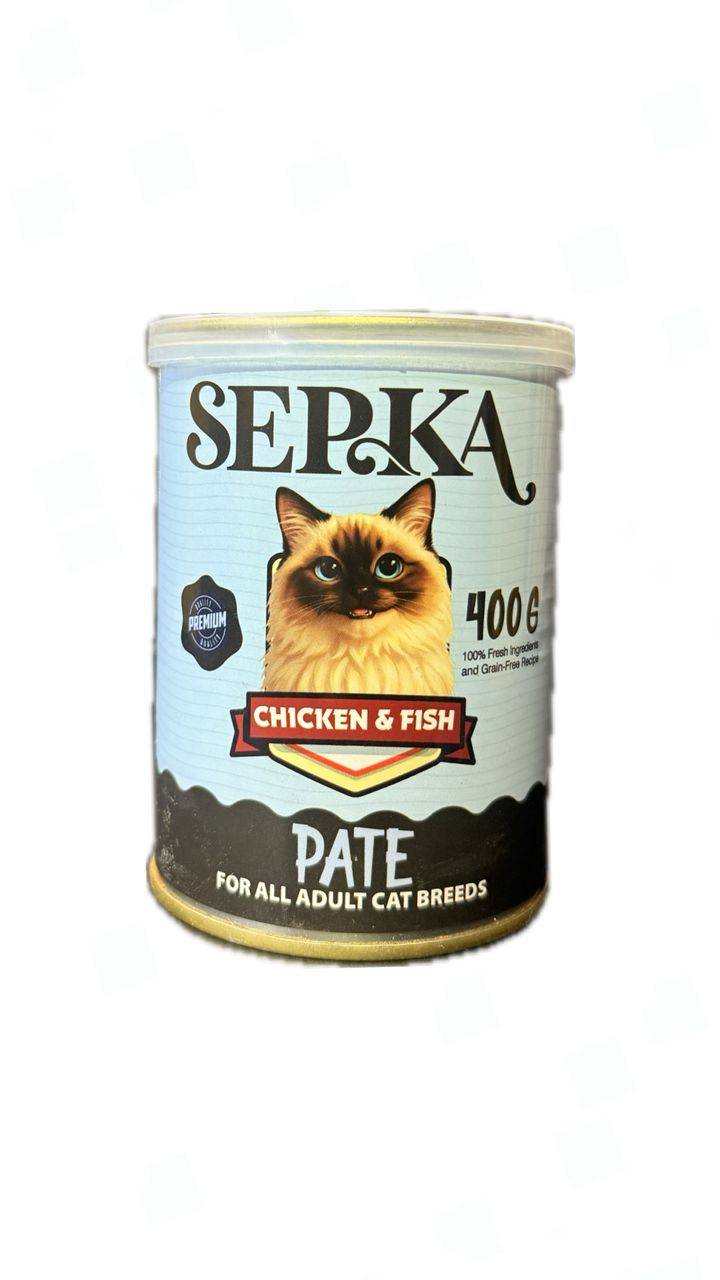 کنسرو غذای گربه سپکا طعم مرغ و ماهی مدل پته Sepka with Chicken & Fish وزن 400 گرم