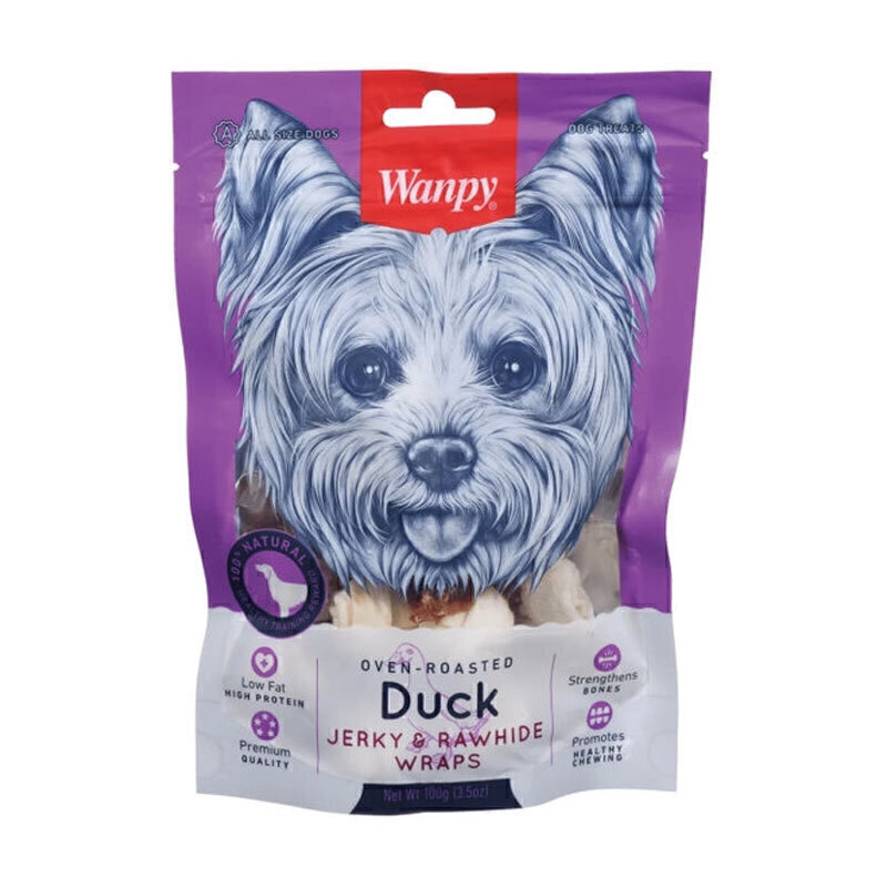 d177adce42cc48f3a4807b8496d773a4 تشویقی سگ ونپی با طعم اردک و روده گاوی Wanpy Jerky & Rawhide Wraps وزن 100 گرم - تصویر 1