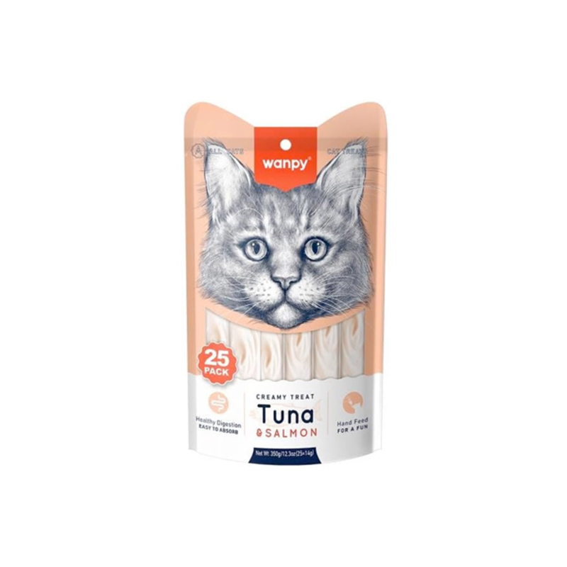 بستنی گربه ونپی با طعم ماهی تن و سالمون سفارش اروپا Wanpy Creamy Treats Tuna & Salmon بسته 5 عددی