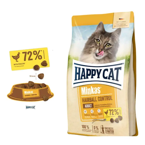 غذای خشک گربه هربال هپی کت مینکاس طعم مرغ 10 کیلوگرم Happy Cat Minkas Hairball Control Poultry