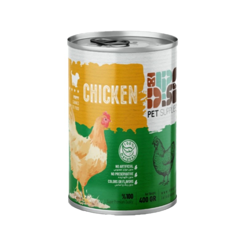 50dee4e91c2d42b7b23b4322dd51d7bf کنسرو نچرال دی پی اس توله سگ(پاپی) طعم مرغ DPS natural for pappy chicken 400g - تصویر 1