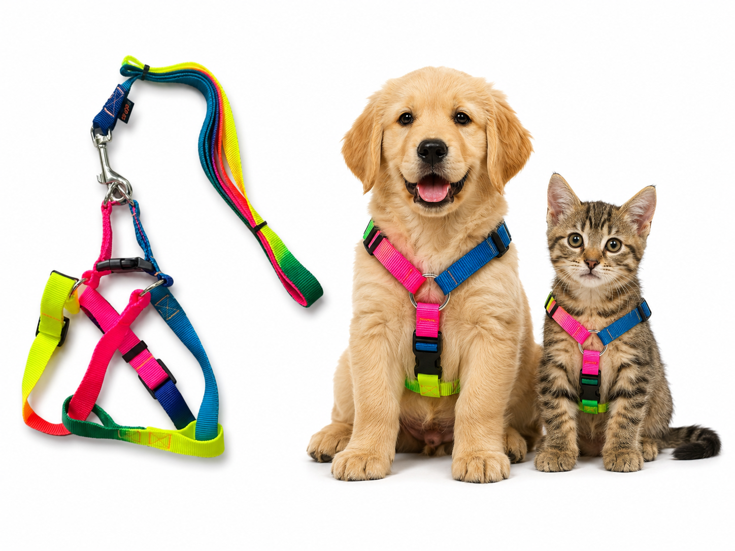 قلاده کتفی رنگین کمانی سگ و گربه برند پت پلاس مدل هپی سایز petplus / XS